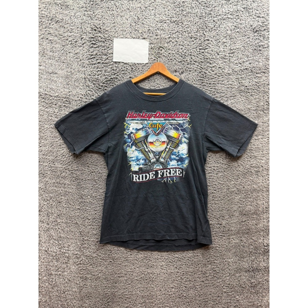 Vintage Harley-Davidson Ride Free Graphic Short Sleeve T-Shirt Black Size M-L